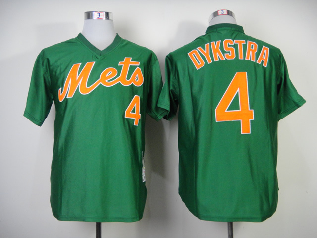 Men New York Mets #4 Dykstra Green Throwback 1985 MLB Jerseys